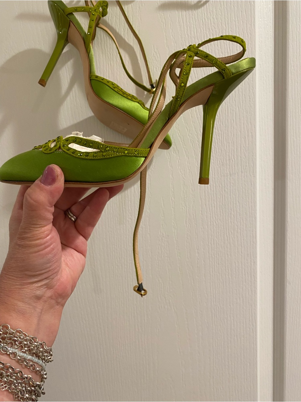 Donna Karan Lime Green Lace-Up Heels - Picture 6 of 7